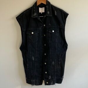 Zara Trafaluc Black Distressed denim vest size small long